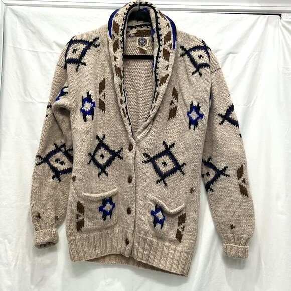 Saks Fifth Avenue Sweaters - Saks Fifth Avenue Knit Cardigan Jacket Women SM Shetland Wool Aztec Boho Chunky
